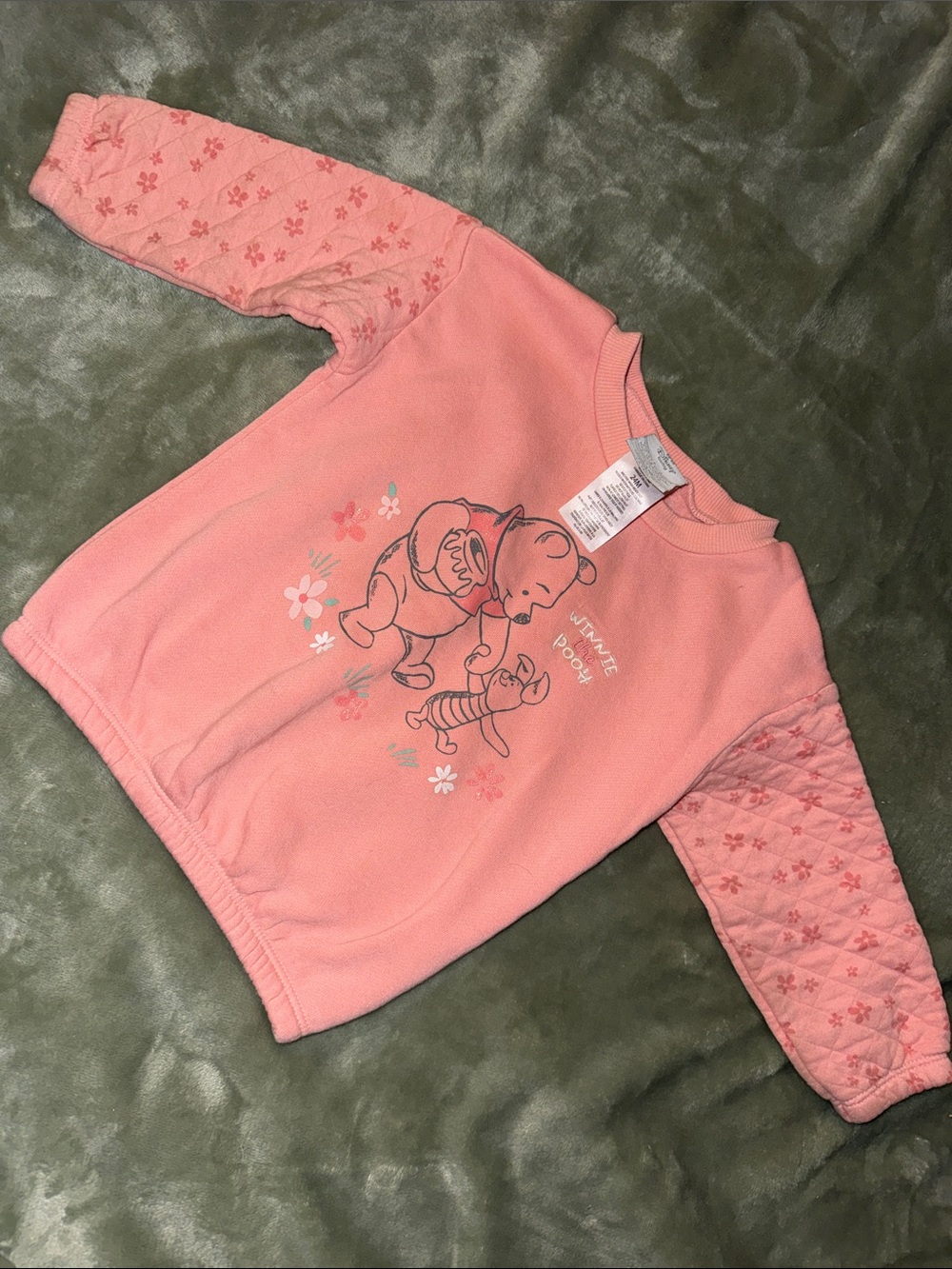 24m vintage Disney Pink Winnie the Pooh & Piglet Quilted Sleeve Sweatshirt